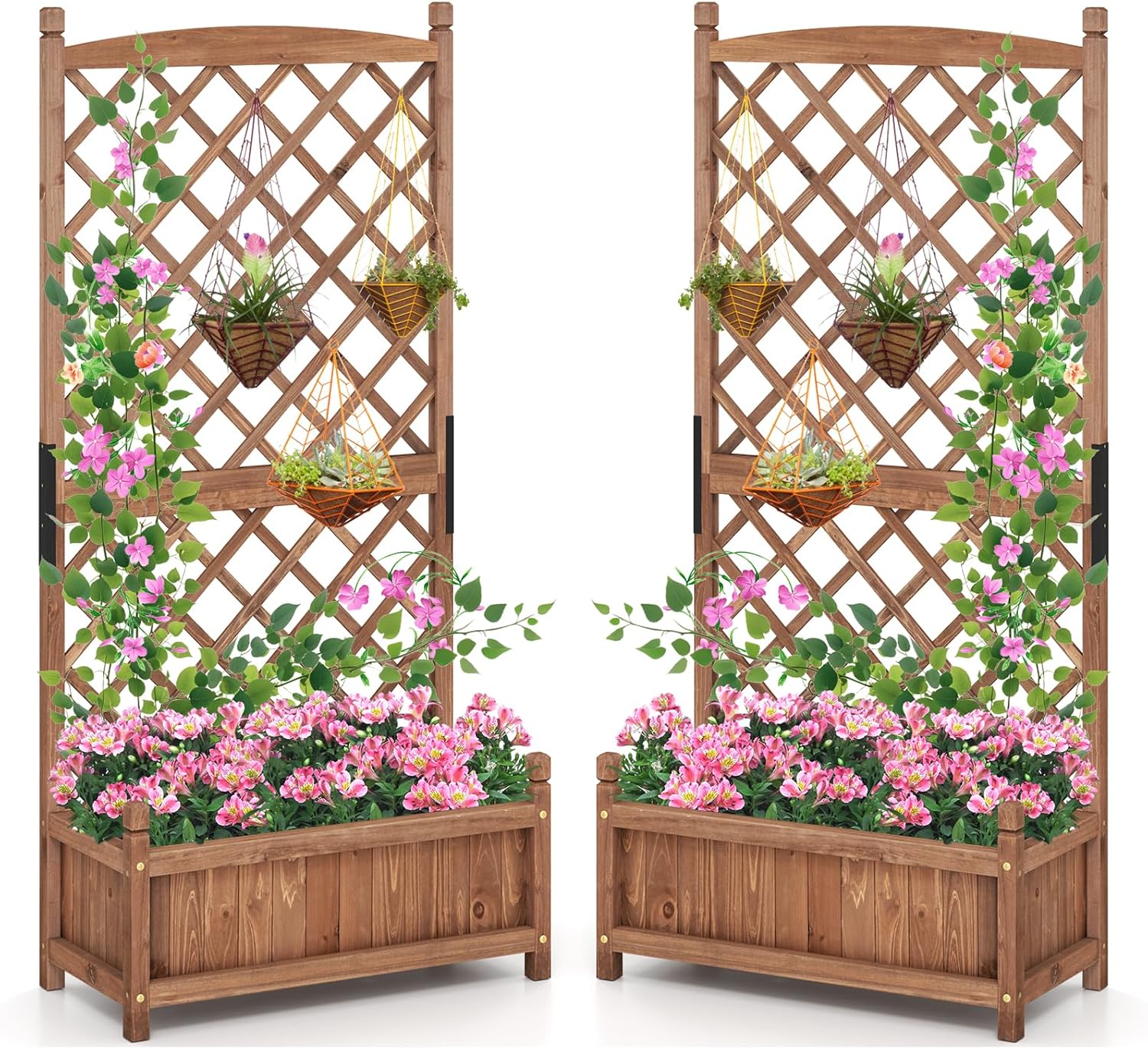 Giantex 60” Wooden Planter Container with Drainage Holes Trellis