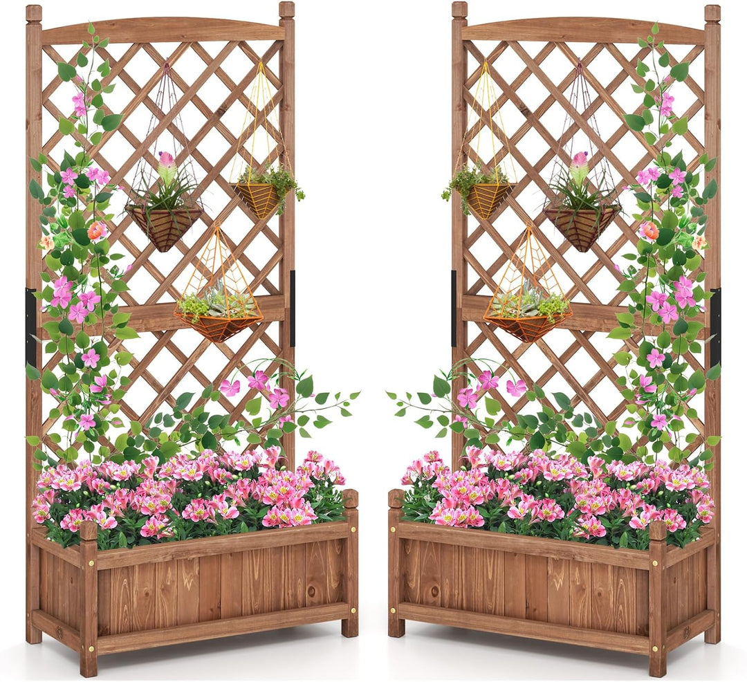 Giantex 60” Wooden Planter Container with Drainage Holes Trellis