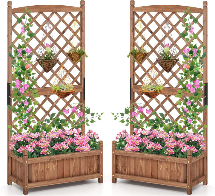 Giantex 60” Wooden Planter Container with Drainage Holes Trellis
