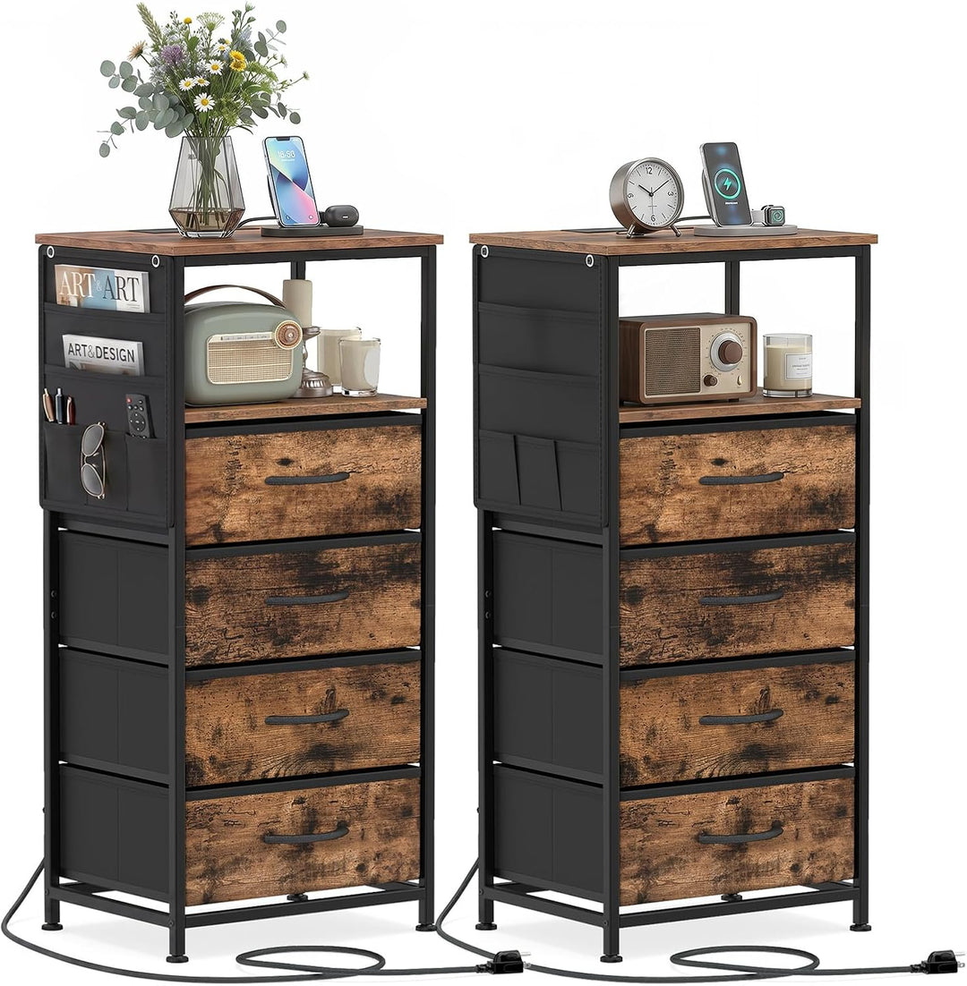 GIANTEX Modern 34" Bedside Table with 4 Fabric Drawers (1/2)