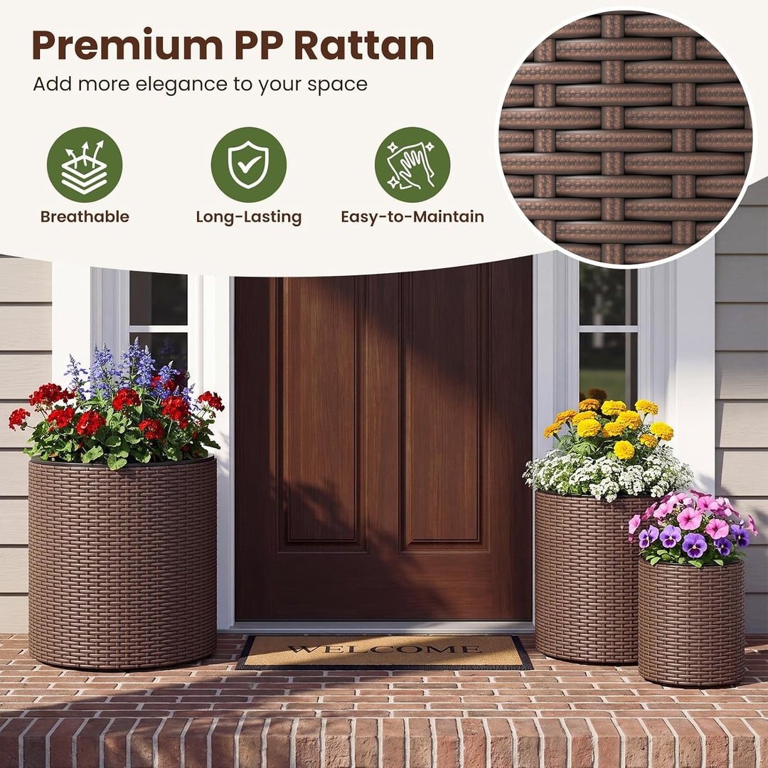 GIANTEX Set of 3 Rattan Planters Flower Pot Set
