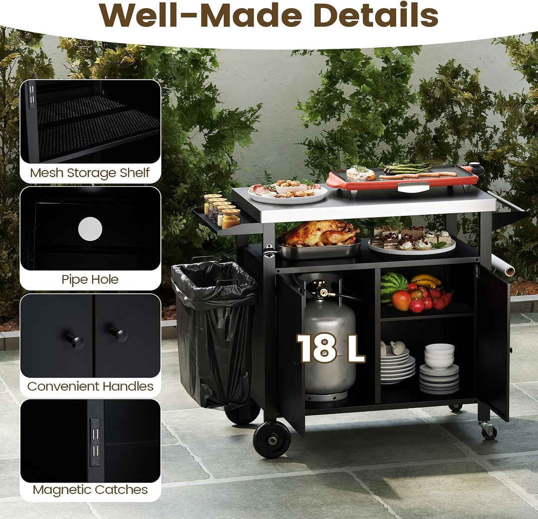Giantex Outdoor Grill Cart with Stainless Steel Tabletop &amp; Storage Cabinet | BBQ Prep Station with Shelves