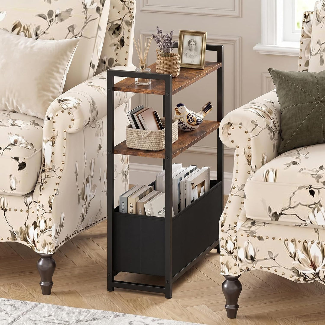 GIANTEX 8" Narrow End Table with Fabric Drawer &amp; 2 Shelves