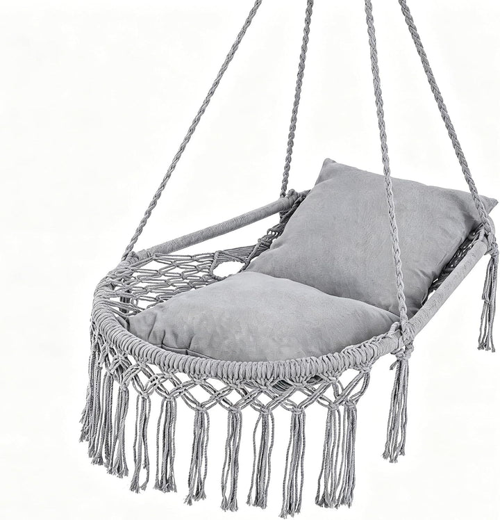 Giantex Macrame Hammock Chair w/Removable Cushions &amp; Sturdy Metal Ring