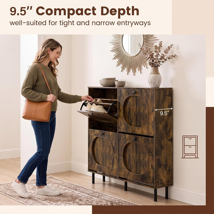 GIANTEX Shoe Cabinet with 4 Flip Drawers &amp; Adjustable Shelf