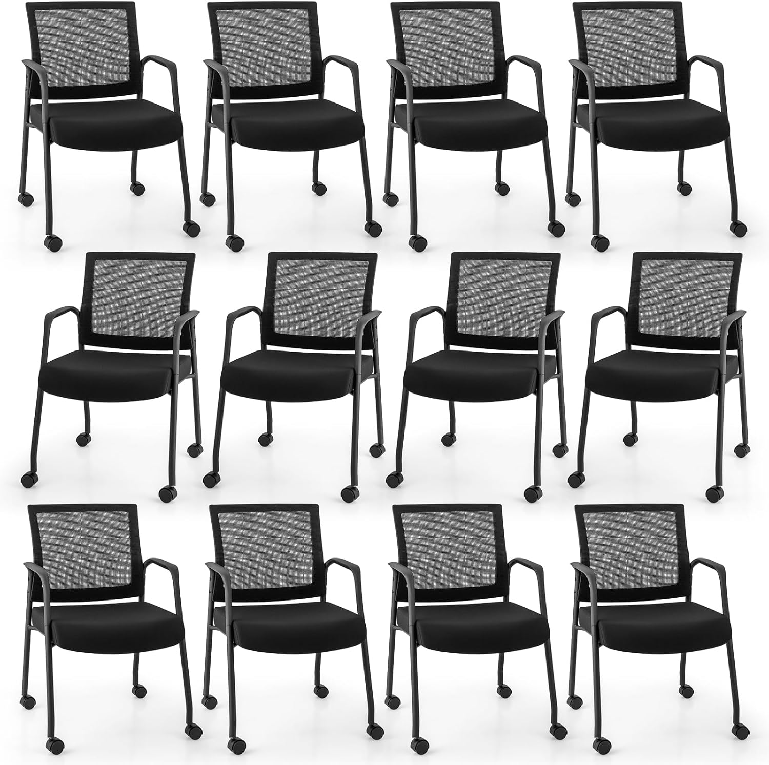 Giantex Waiting Room Chairs - Reception Chairs, Office Guest Chairs with Wheels, Metal Frame & Armrests