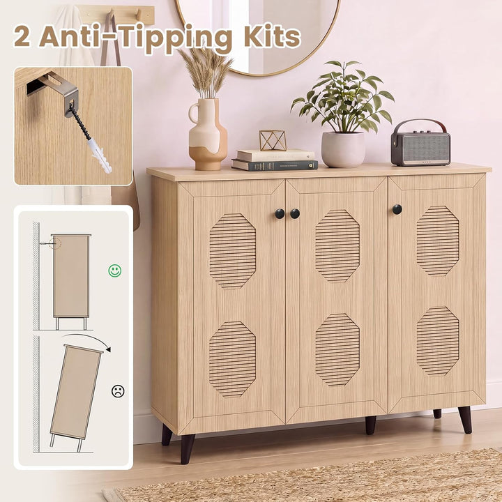 GIANTEX Geometric Shoe Cabinet with 3 Doors, 4-Tier Shoe Storage Cabinet