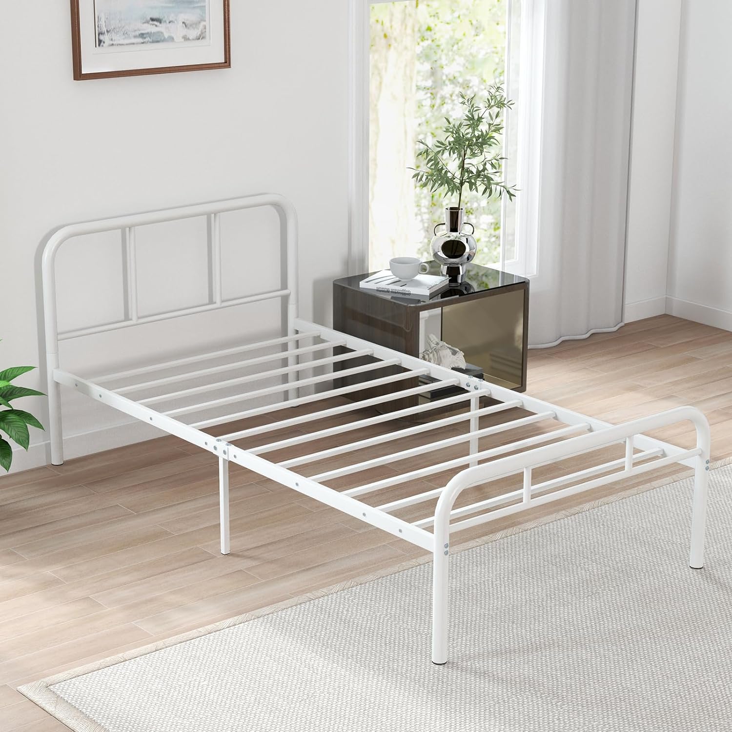 Giantex Twin Size Bed Frame, Modern Metal Platform Bed with Headboard and Footboard, Heavy Duty Steel Slat Support Mattress Foundation