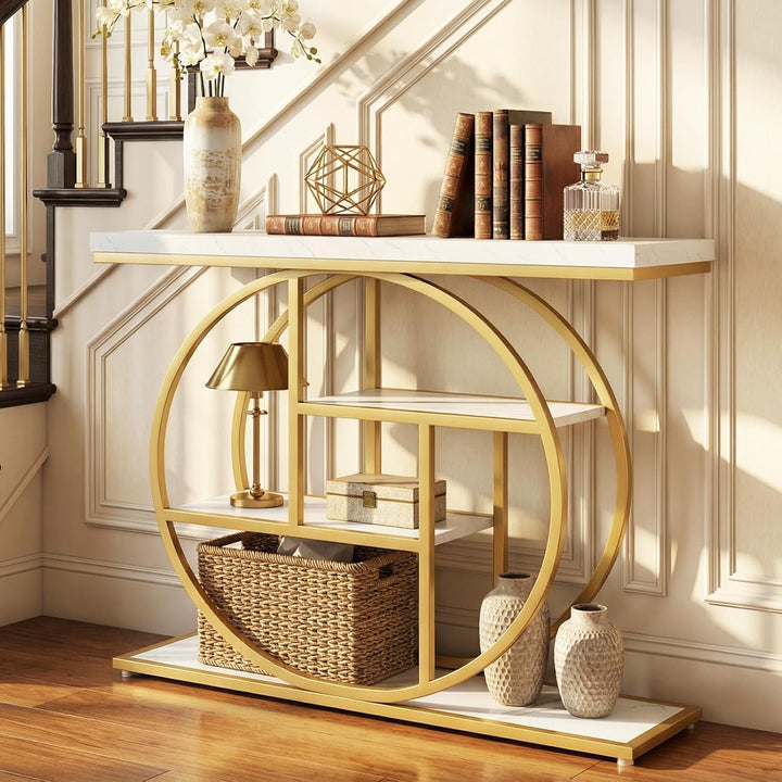 Giantex 41" Industrial Console Table | 4-Tier Narrow Entryway Table with Storage Shelves