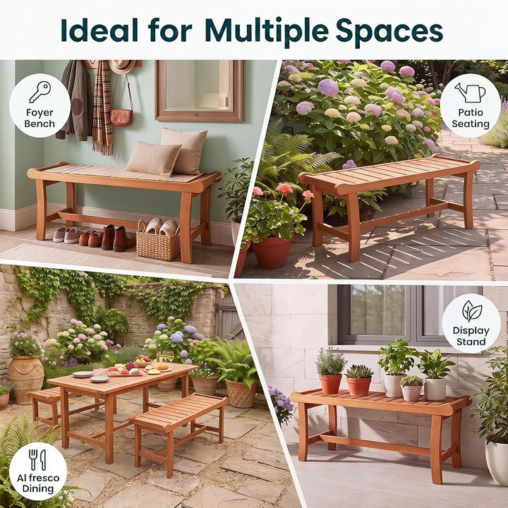 GIANTEX 2-Person Outdoor Wood Benches, 41.5 in Backless | Patio Dining Seating with Slatted Seats