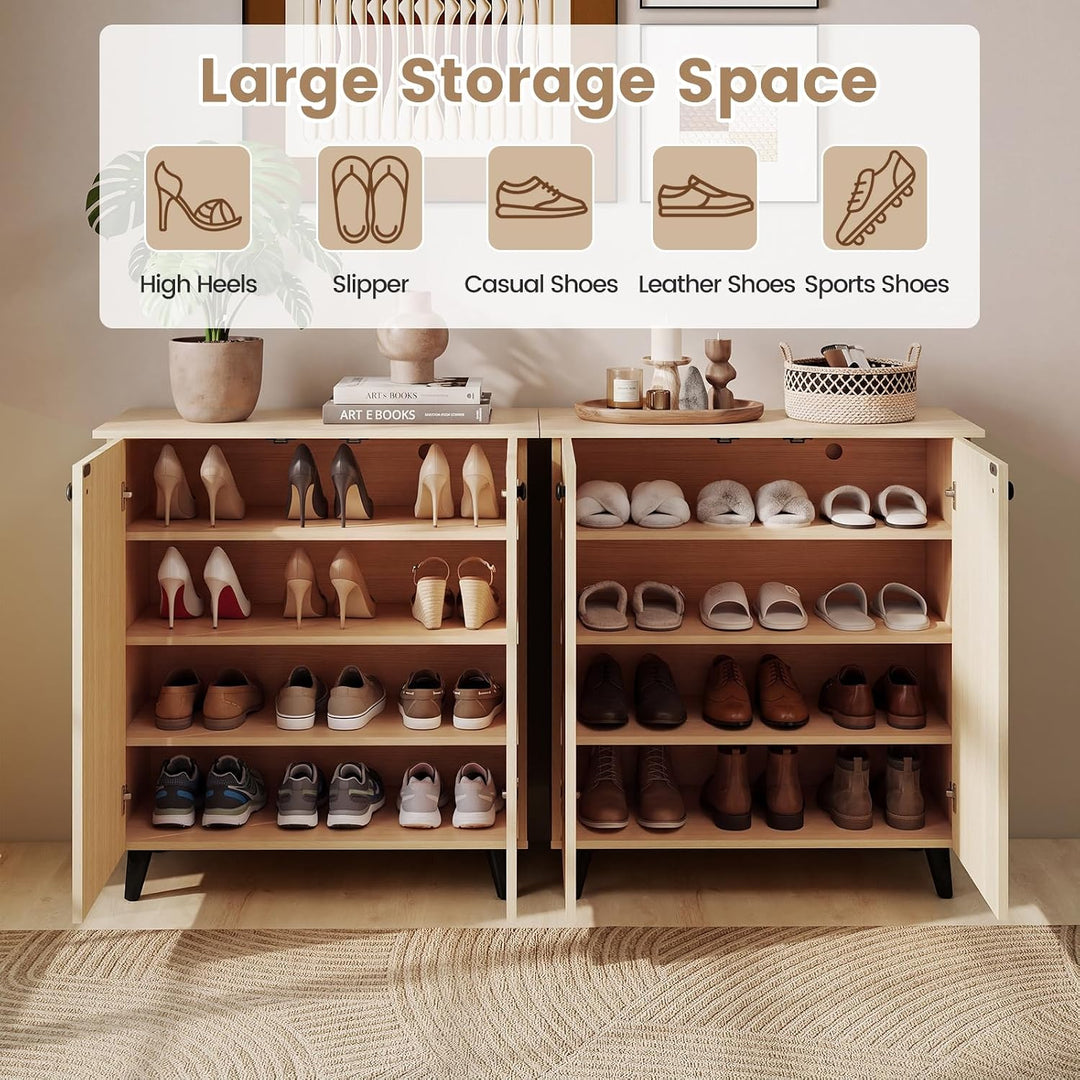 GIANTEX Geometric Shoe Cabinet with 2 Doors, 4-Tier Shoe Storage Cabinet