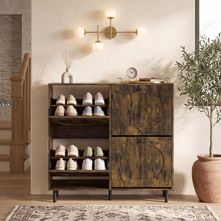 GIANTEX Shoe Cabinet with 4 Flip Drawers &amp; Adjustable Shelf