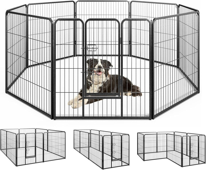 Giantex Dog Playpen Outdoor 32" H - 8/16 Panels Metal Pet Fence for Medium Dogs, Heavy Duty Dog Pen Exercise Fence with Door