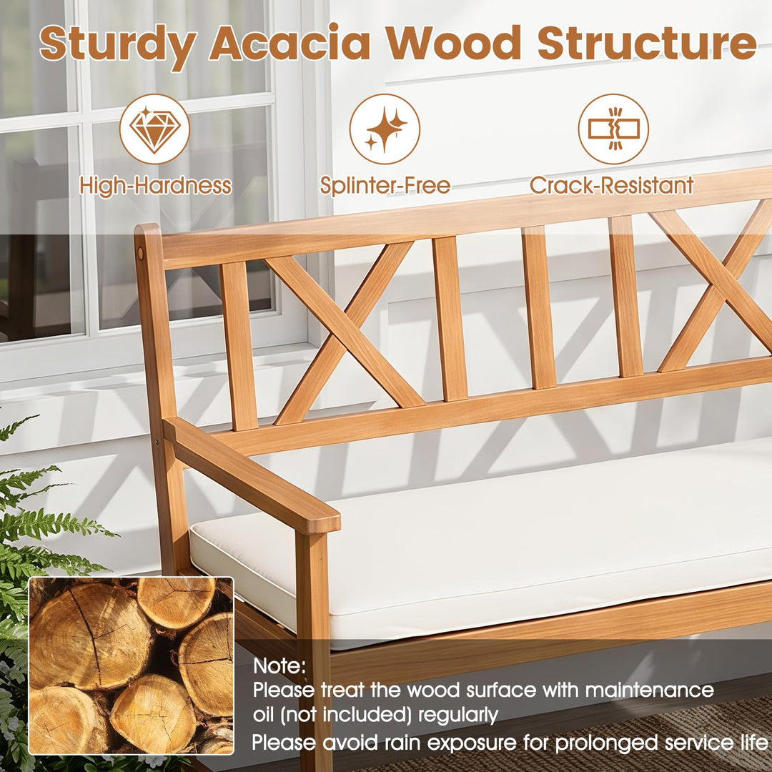 GIANTEX 2-Person Acacia Wood Outdoor Bench with 800 lbs Max Load
