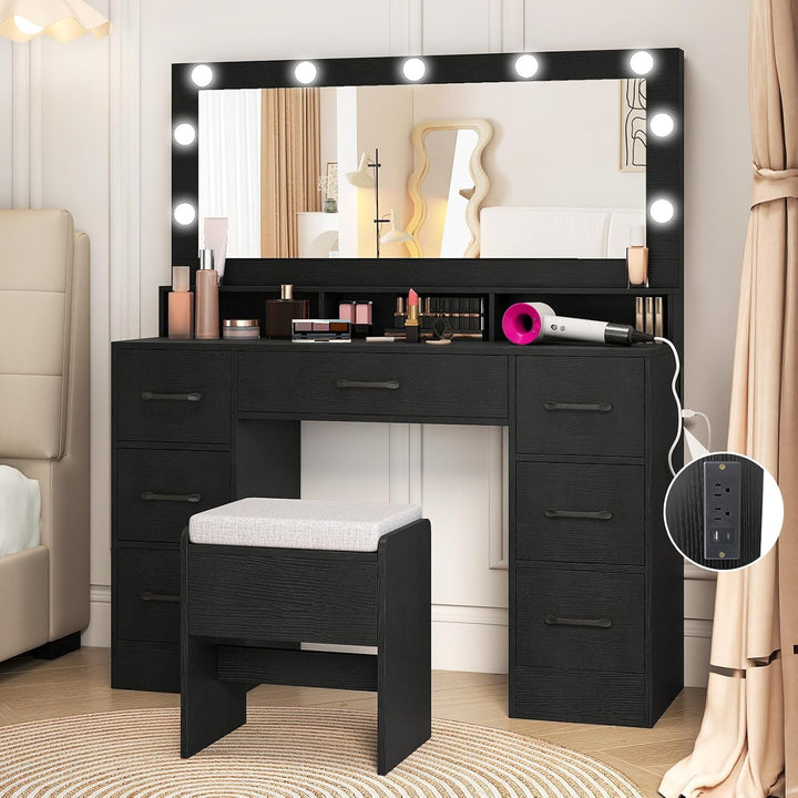 CHARMAID 46.5" Large Modern Dressing Table with Chair for Bedroom