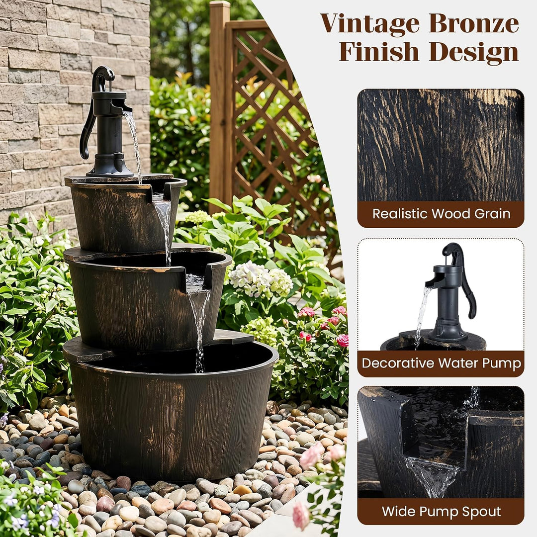 Giantex 3-Tier Barrel Waterfall Fountain with Electric Pump