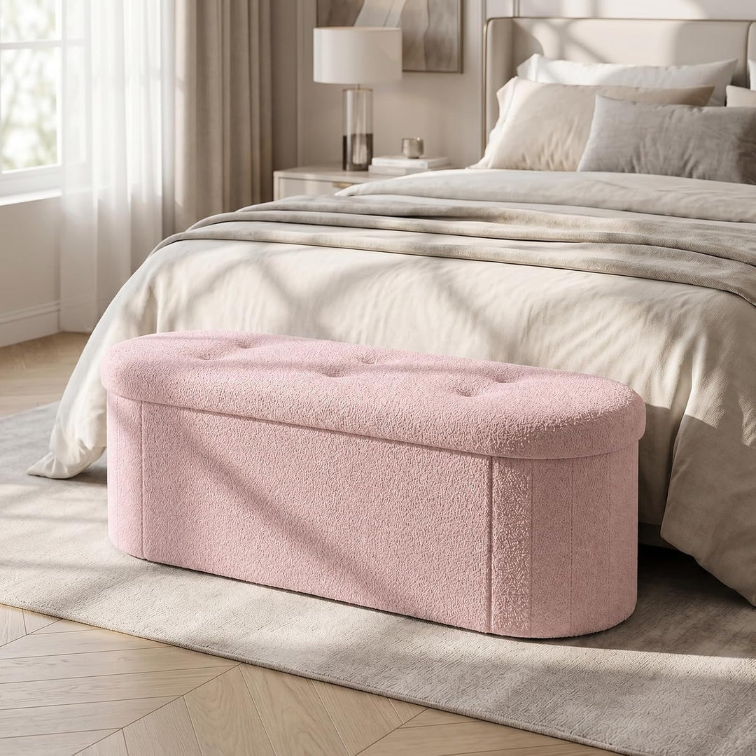 Giantex 43" Storage Ottoman Bench, Oval Ottoman with Dividers | Upholstered Bench Storage