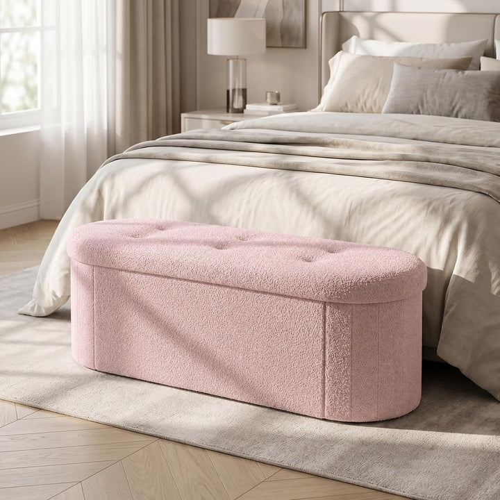 Giantex 43" Storage Ottoman Bench, Oval Ottoman with Dividers | Upholstered Bench Storage