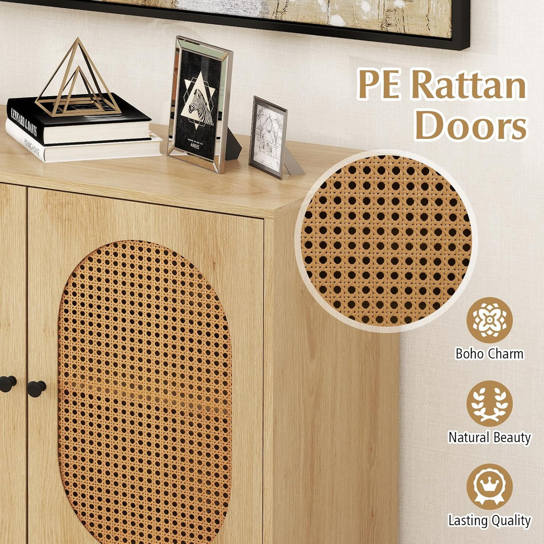 Giantex Small PE Rattan Buffet Cabinet with 2-Door Boho Sideboard