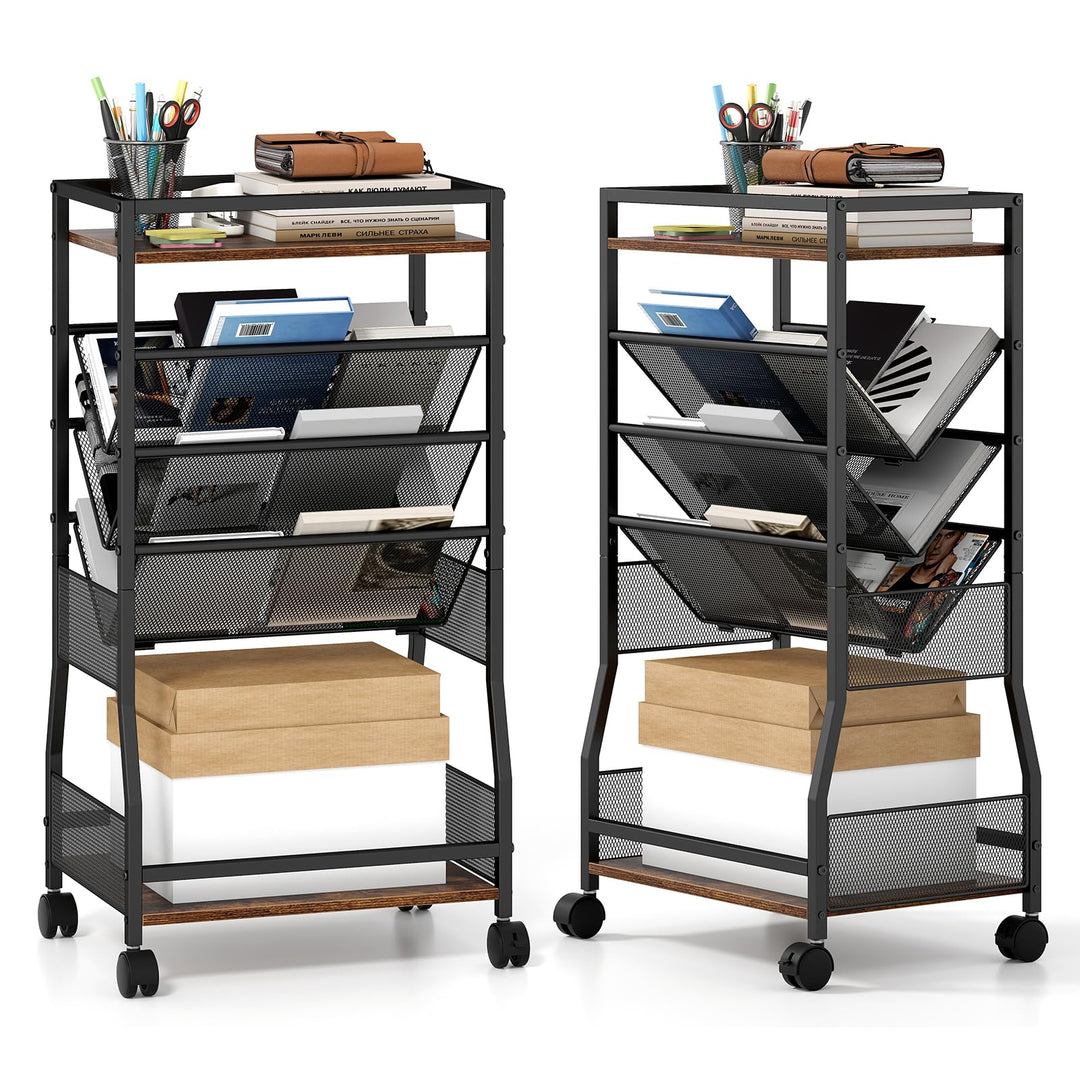Giantex 32" H 5-Tier Rolling File Cart with Sloped Mesh Magazine Racks (1/2)
