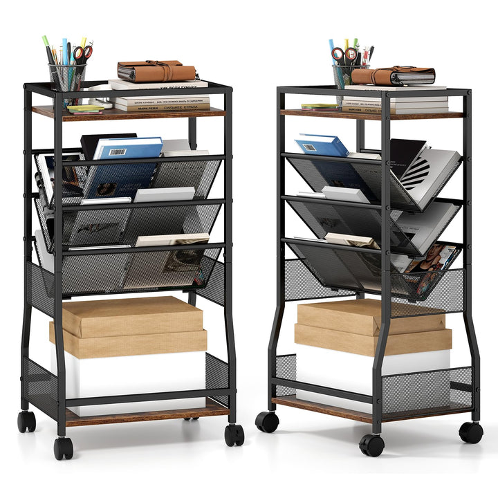 Giantex 32" H 5-Tier Rolling File Cart with Sloped Mesh Magazine Racks (1/2)