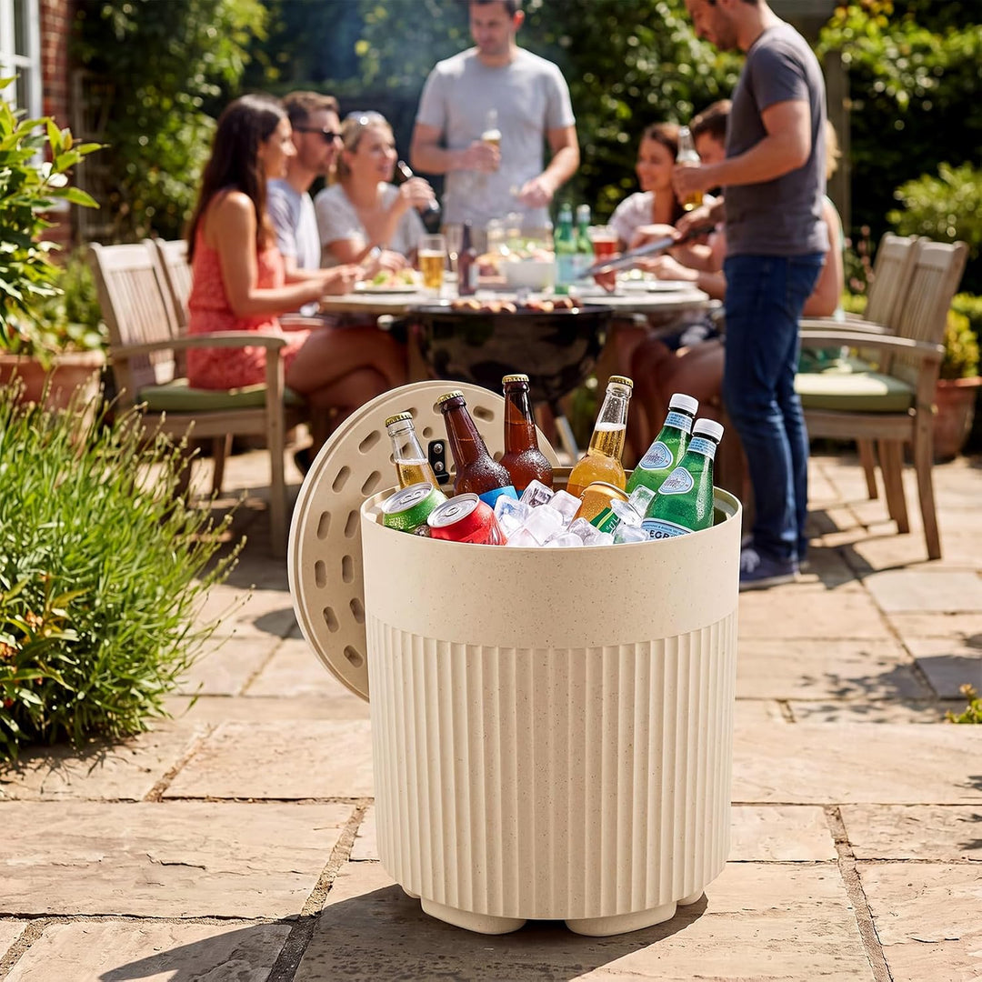 GIANTEX 3-in-1 Outdoor Ice Bucket &amp; Cooler Side Table with Storage