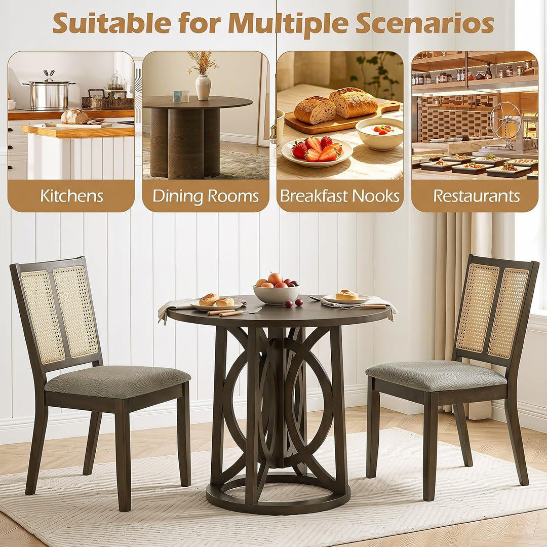 GIANTEX Rattan Dining Chairs Farmhouse Upholstered Kitchen Chairs | Boho Dining Room Chair w/Curved Backrest &amp; Padded Seat