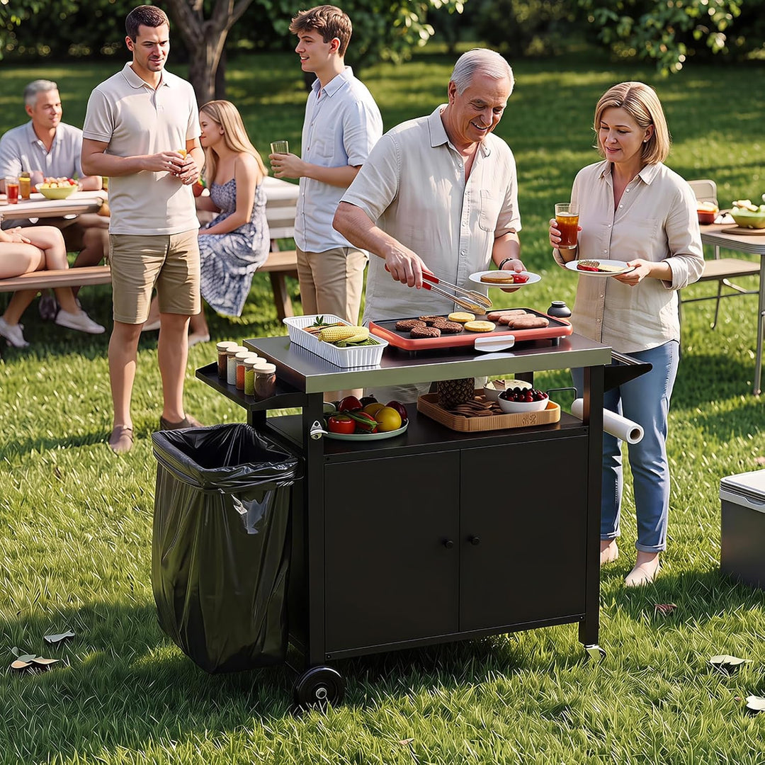 Giantex Outdoor Grill Cart with Stainless Steel Tabletop &amp; Storage Cabinet | BBQ Prep Station with Shelves