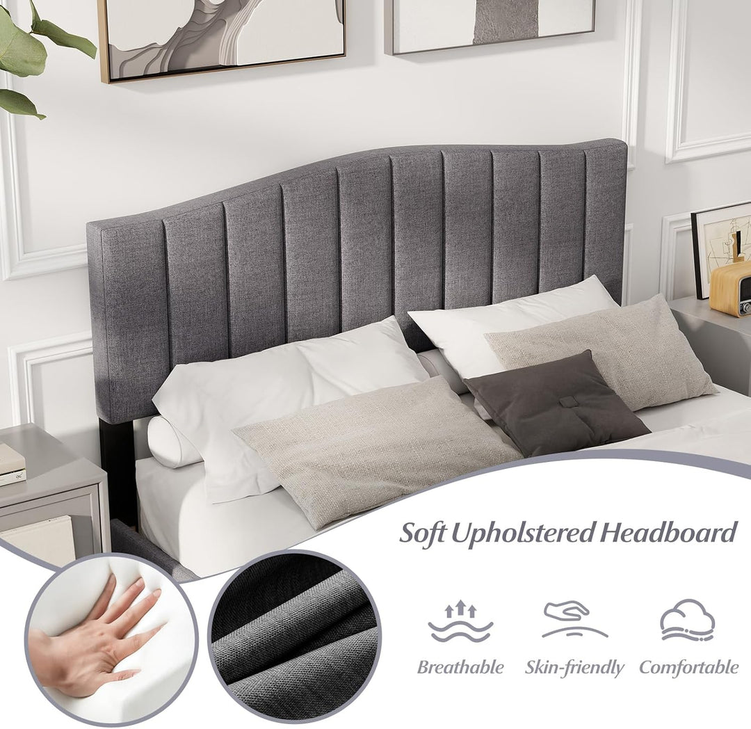 Giantex Queen Bed Framewith Adjustable Arch Tufted Headboard Mattress Foundation