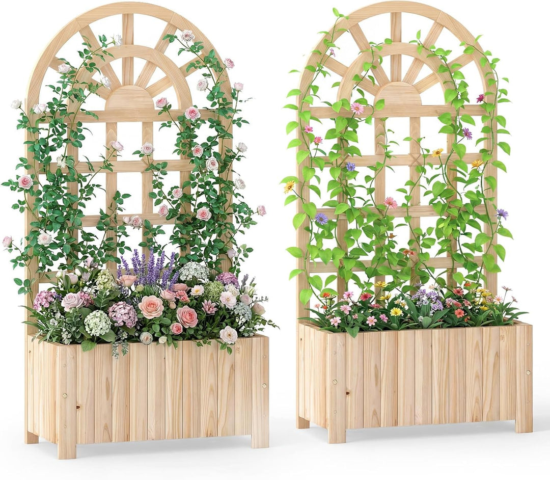 Giantex Wooden Raised Garden Bed with Trellis 48 Inch Outdoor Screen