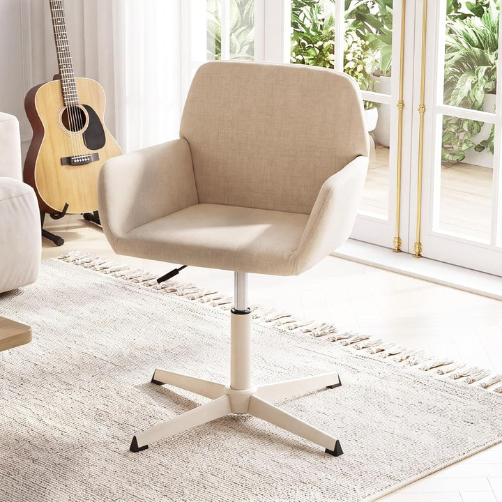 GIANTEX Vanity Chair with Back, 360° Swivel Armchair w/Adjustable Height | Fabric Upholstered Accent Chair with Heavy-duty Metal Cross Base