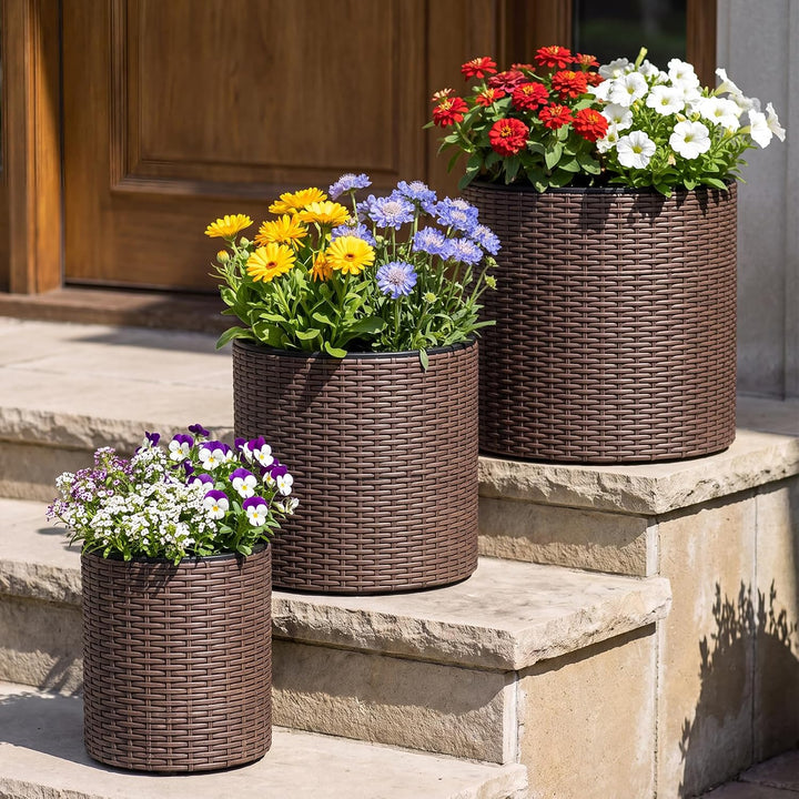 GIANTEX Set of 3 Rattan Planters Flower Pot Set