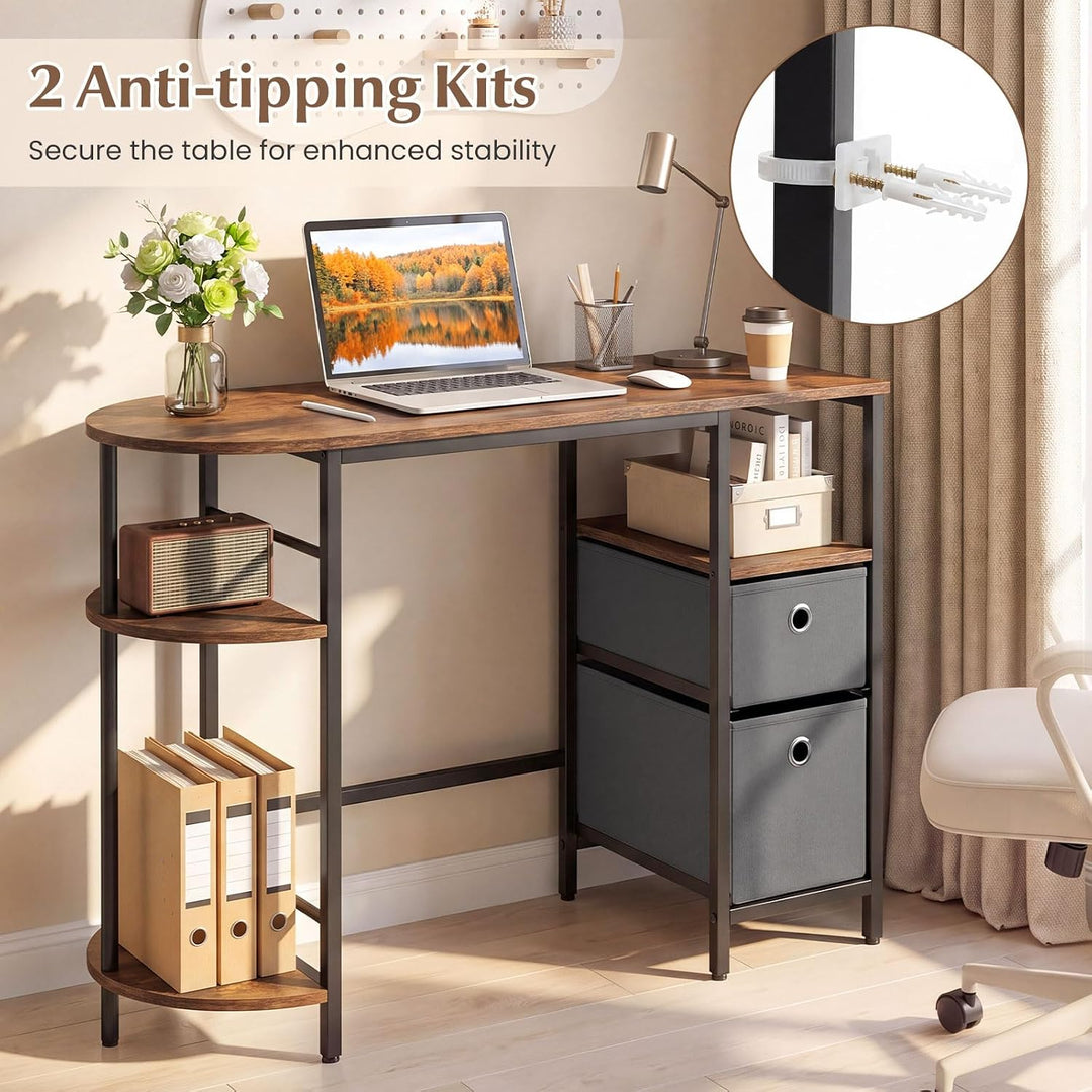 GIANTEX Small Computer Desk with 2 Folding Fabric Drawers