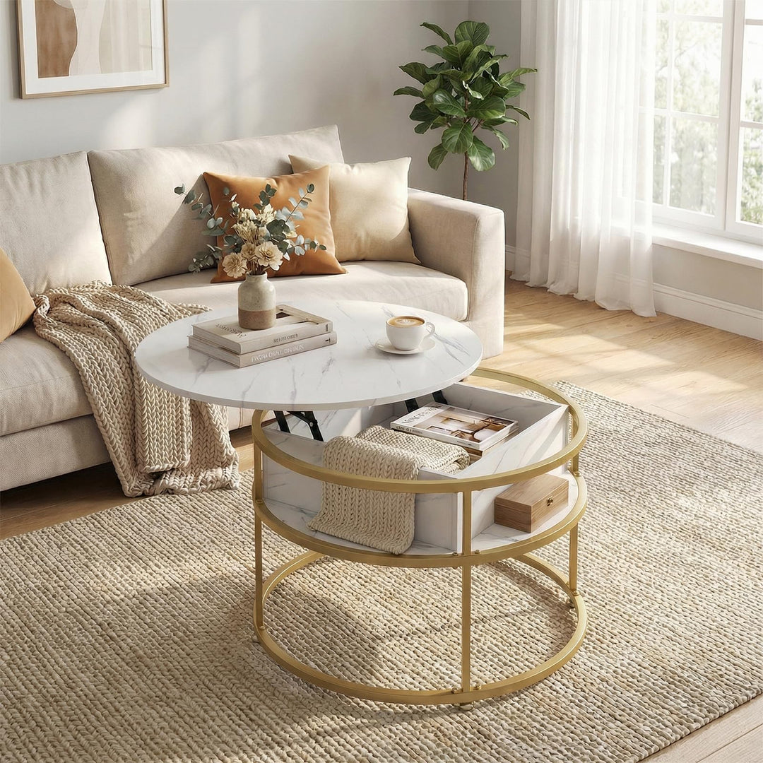 Giantex 31.5" Round Lift Top Coffee Table with Storage and Hidden Compartment