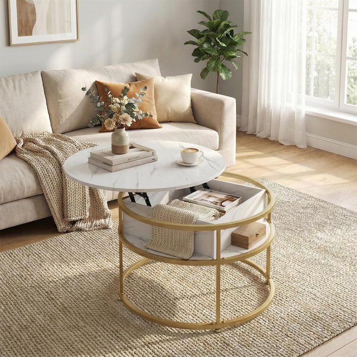Giantex 31.5" Round Lift Top Coffee Table with Storage and Hidden Compartment