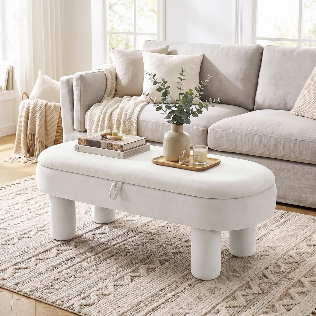 GIANTEX 41" Oval Ottoman with Storage and Upholstered Seat