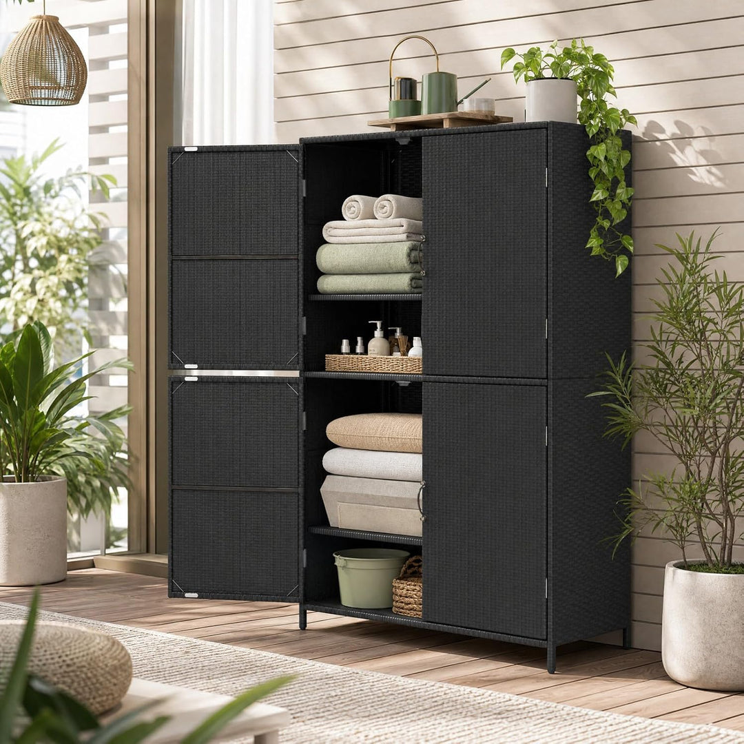 GIANTEX 4-Door Outdoor Storage Cabinet, PE Rattan Storage Shed