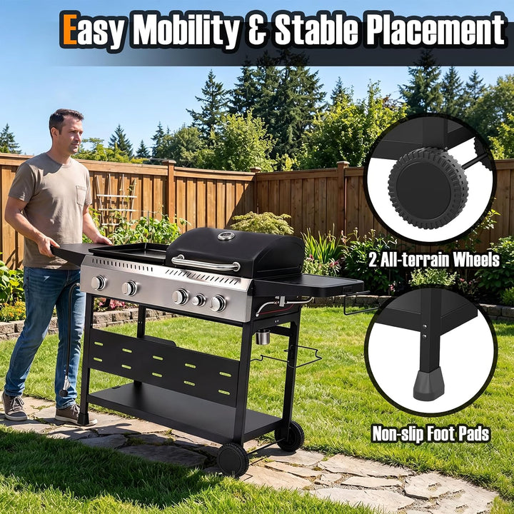 GIANTEX 5-Burner Propane Gas Grill and Griddle Combo with Side Burner