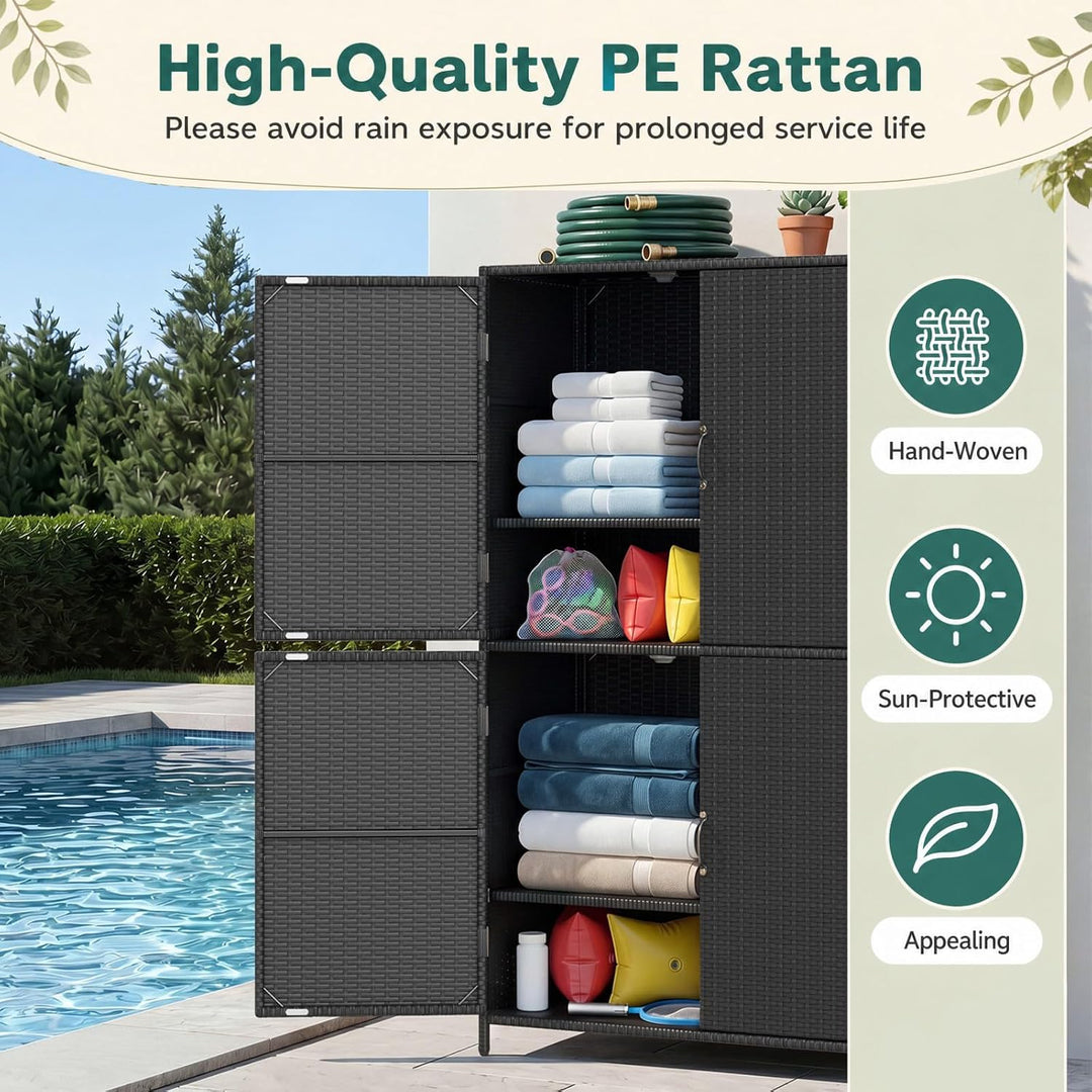 GIANTEX 4-Door Outdoor Storage Cabinet, PE Rattan Storage Shed
