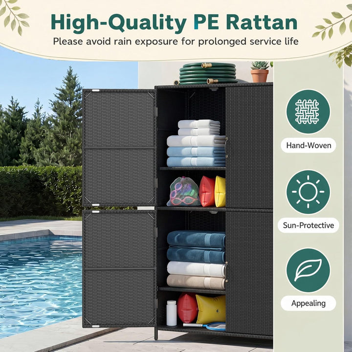 GIANTEX 4-Door Outdoor Storage Cabinet, PE Rattan Storage Shed