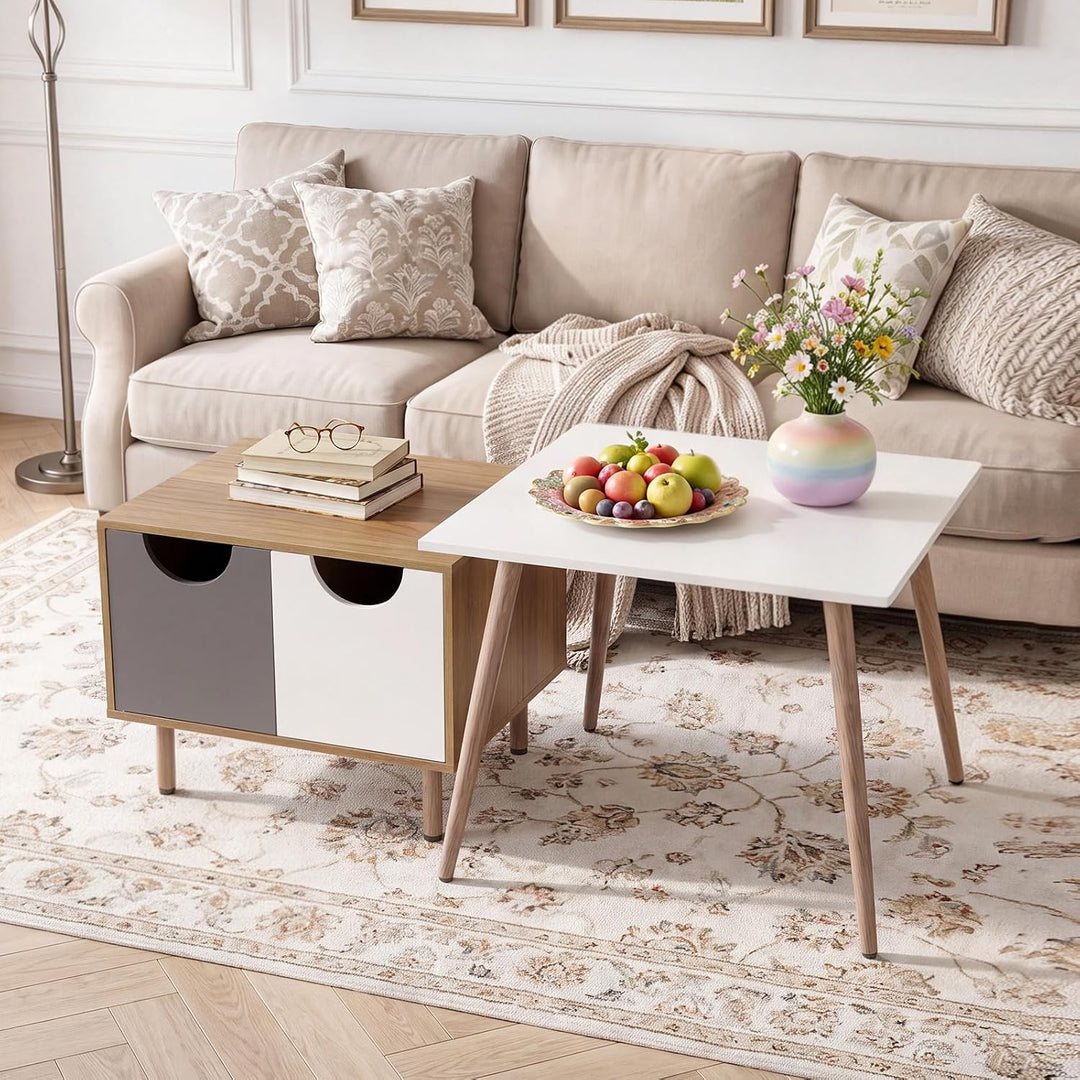 GIANTEX Nesting Coffee Table Set of 2 Modern Center Tables with Cabinet