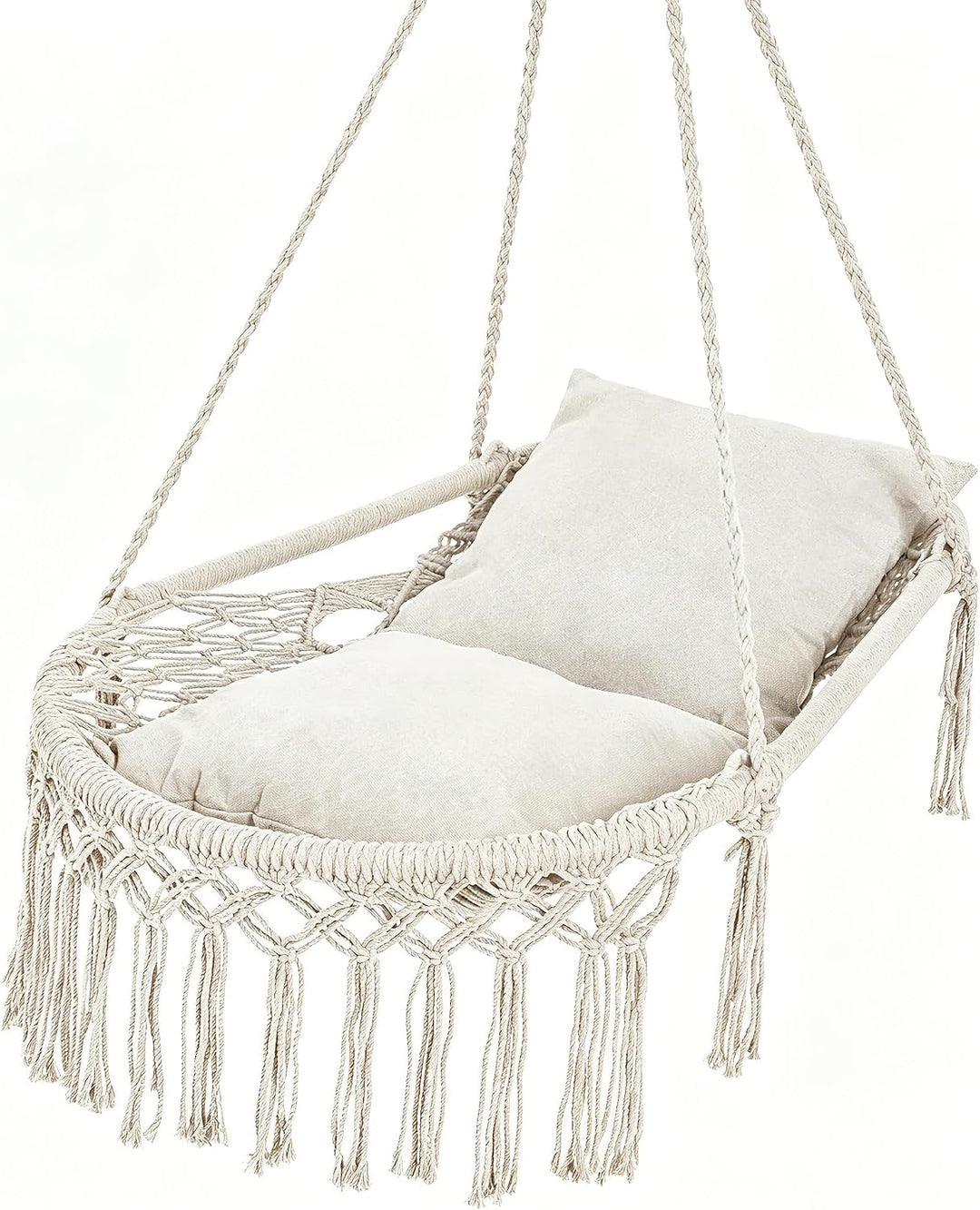 Giantex Macrame Hammock Chair w/Removable Cushions &amp; Sturdy Metal Ring