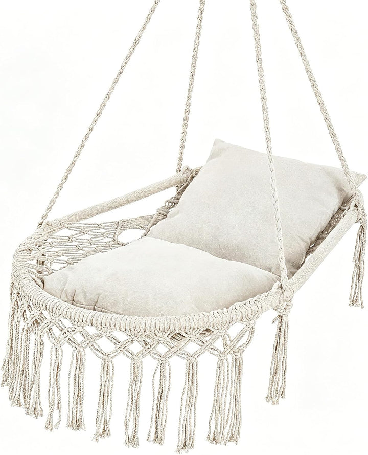 Giantex Macrame Hammock Chair w/Removable Cushions &amp; Sturdy Metal Ring