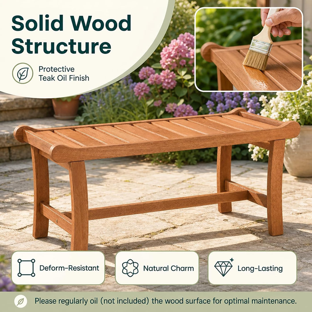 GIANTEX 2-Person Outdoor Wood Benches, 41.5 in Backless | Patio Dining Seating with Slatted Seats