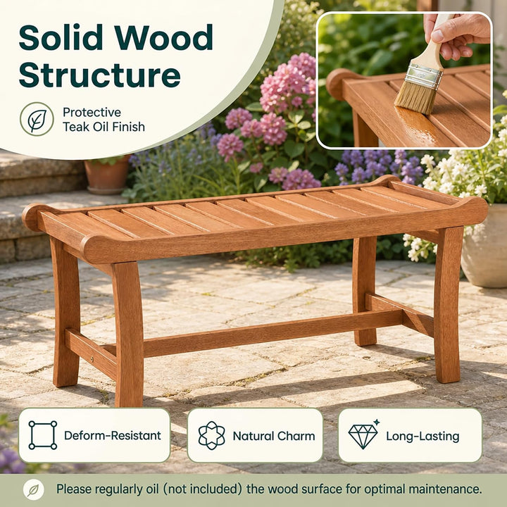 GIANTEX 2-Person Outdoor Wood Benches, 41.5 in Backless | Patio Dining Seating with Slatted Seats