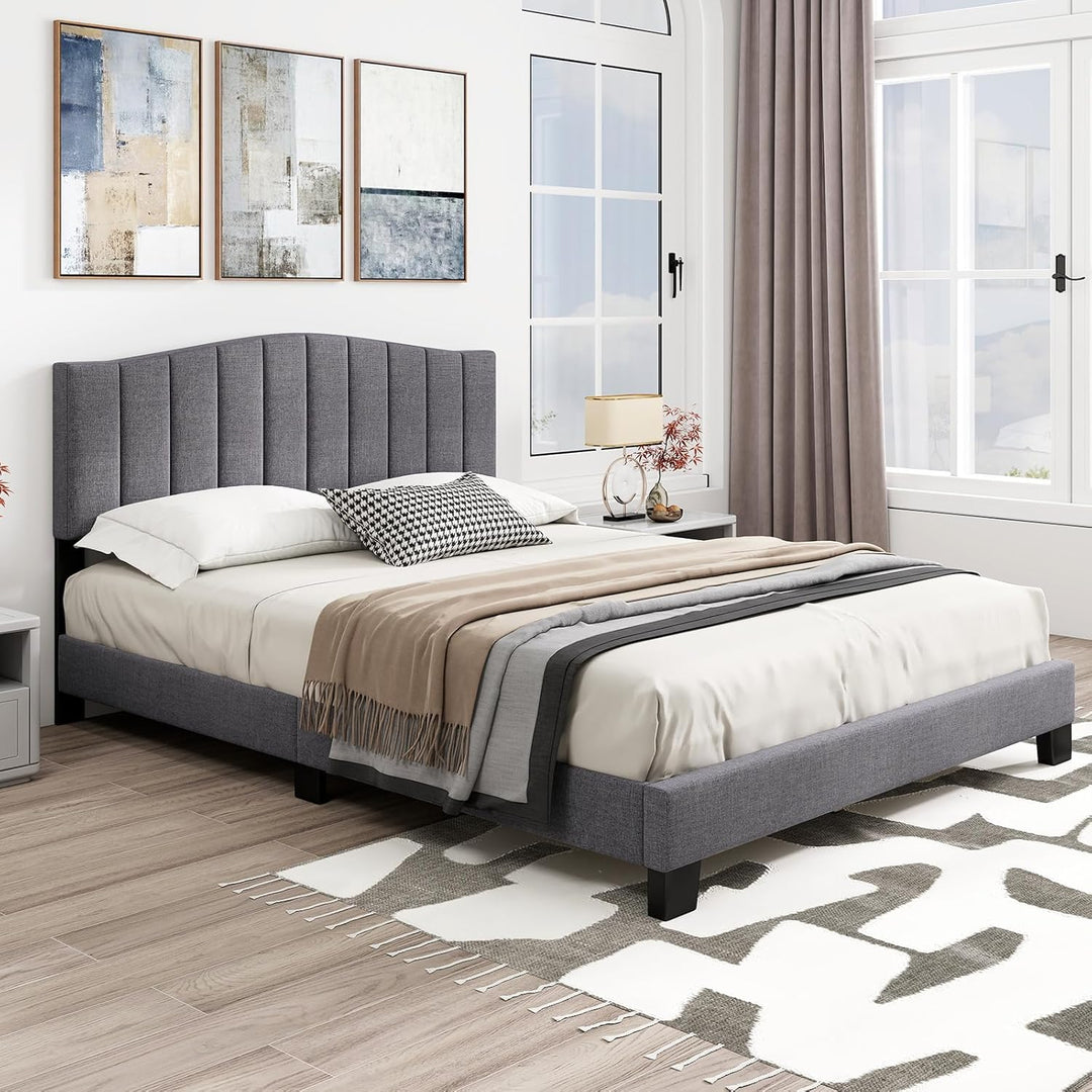 Giantex Queen Bed Framewith Adjustable Arch Tufted Headboard Mattress Foundation