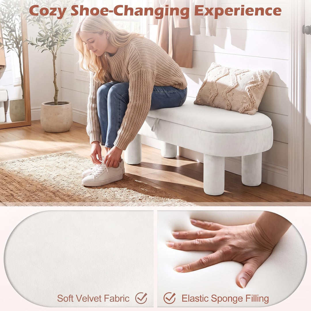 GIANTEX 41" Oval Ottoman with Storage and Upholstered Seat