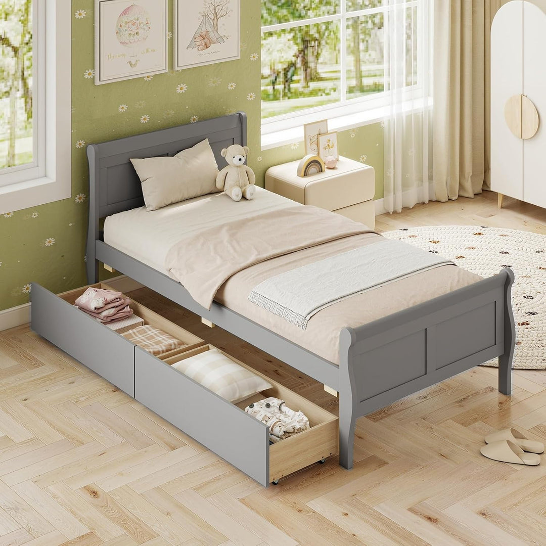 Giantex Twin/ Full/ Queen Bed with 2 Storage Drawers Wood Platform Bed with Headboard &amp; Footboard