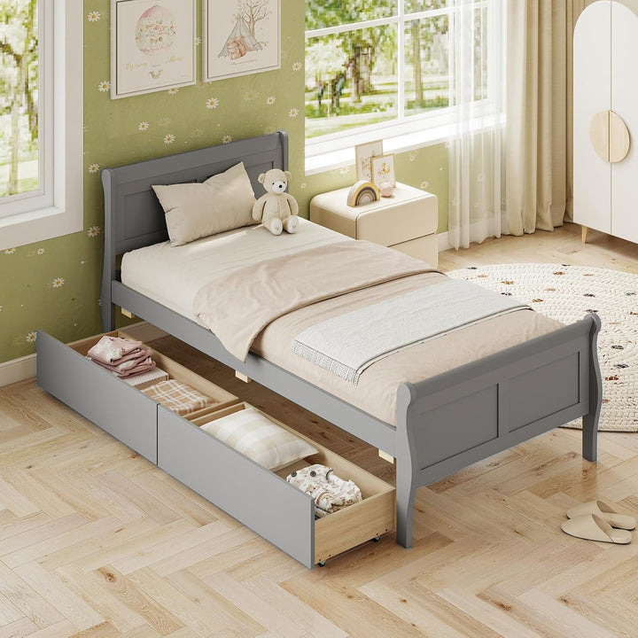 Giantex Twin/ Full/ Queen Bed with 2 Storage Drawers Wood Platform Bed with Headboard &amp; Footboard