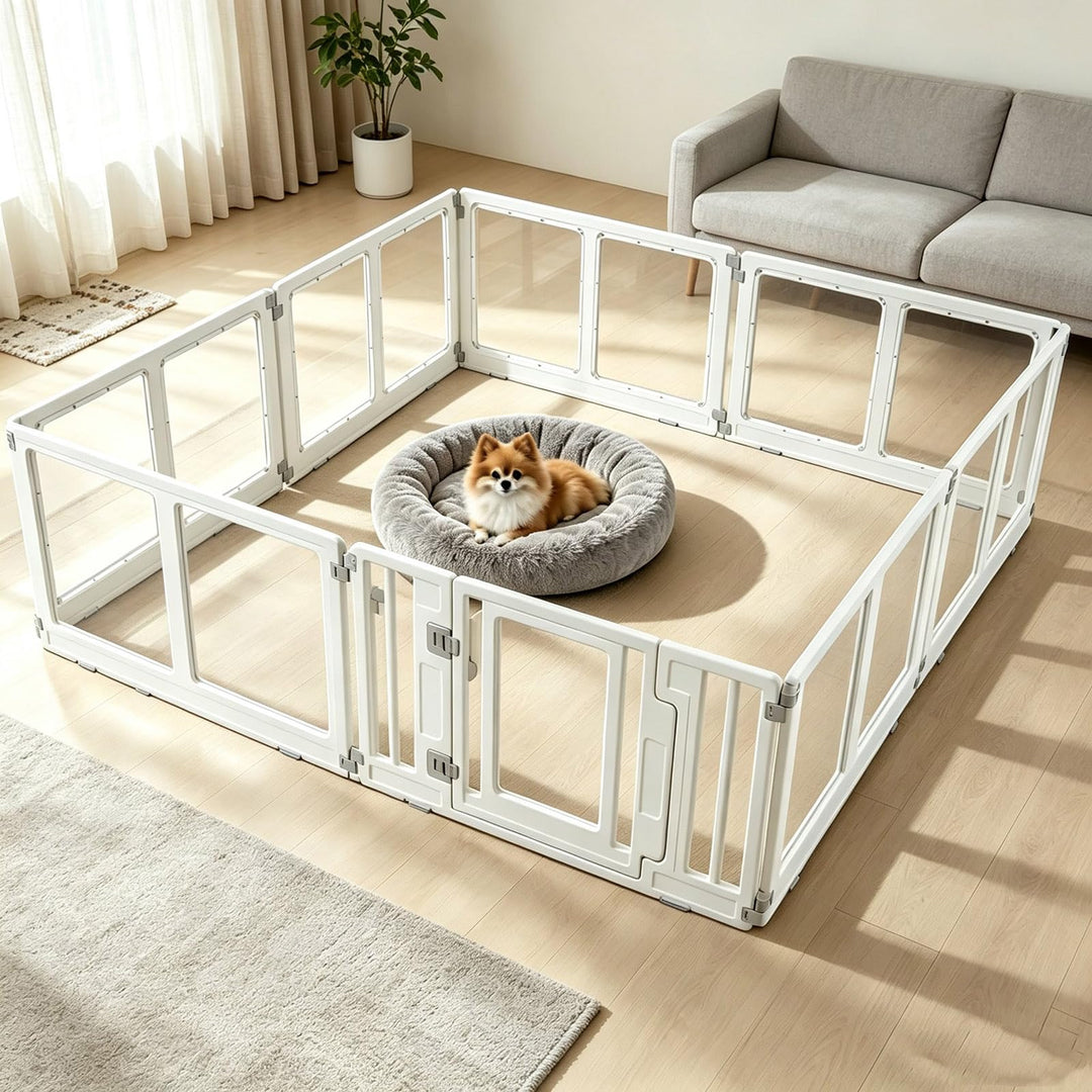GIANTEX Clear Plastic Dog Playpen with Lockable Door